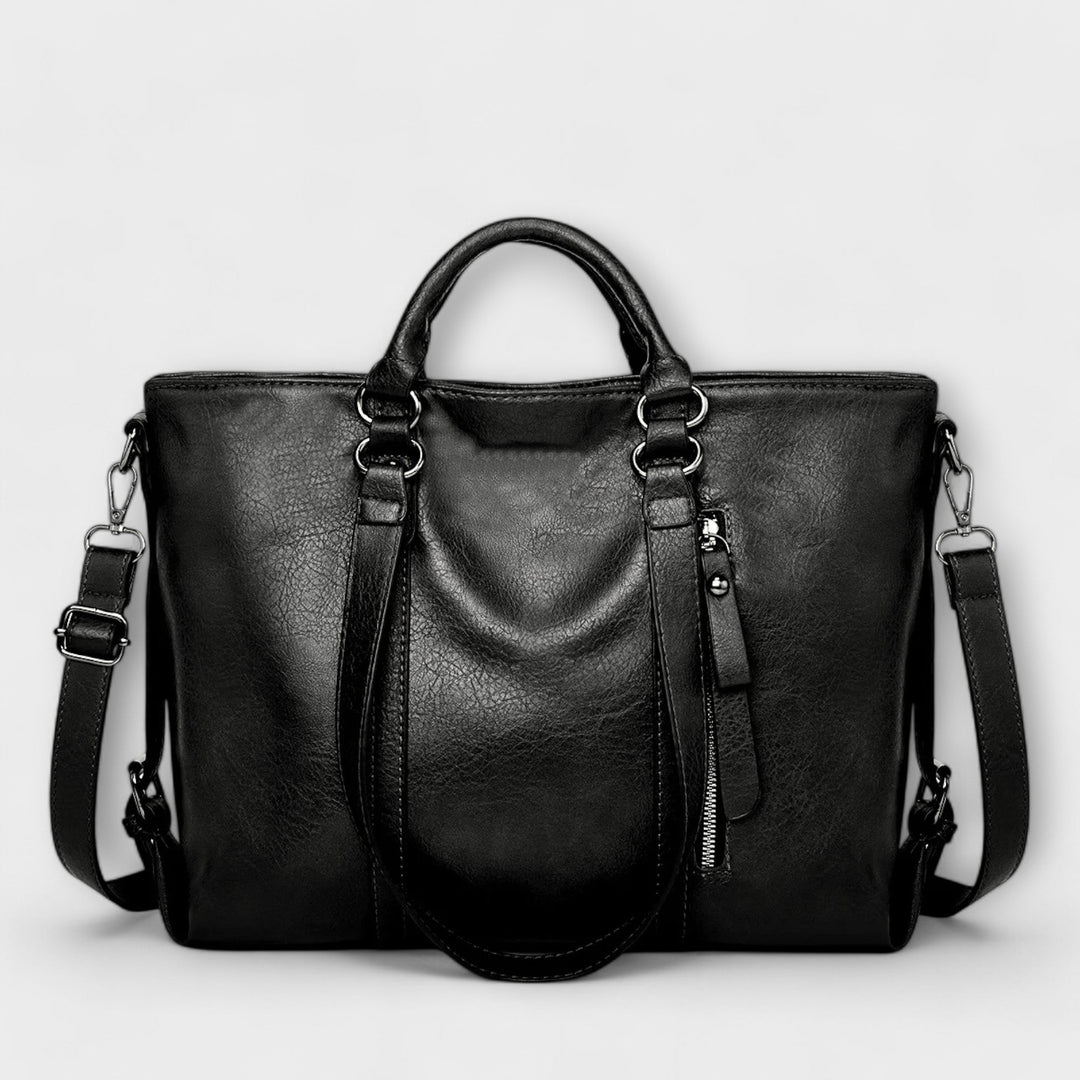 Women's Leather Tote Bag with Front Zip Pocket