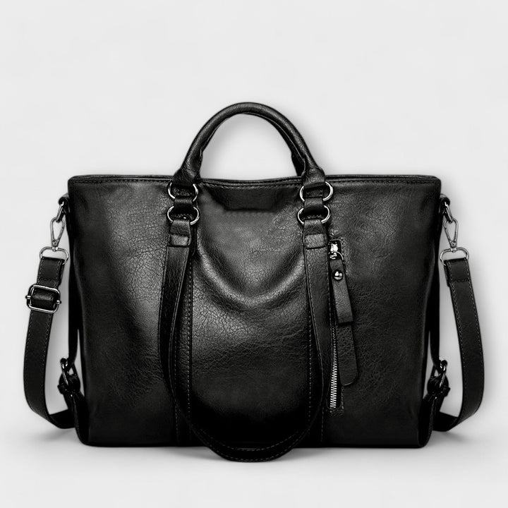 Women's Leather Tote Bag with Front Zip Pocket