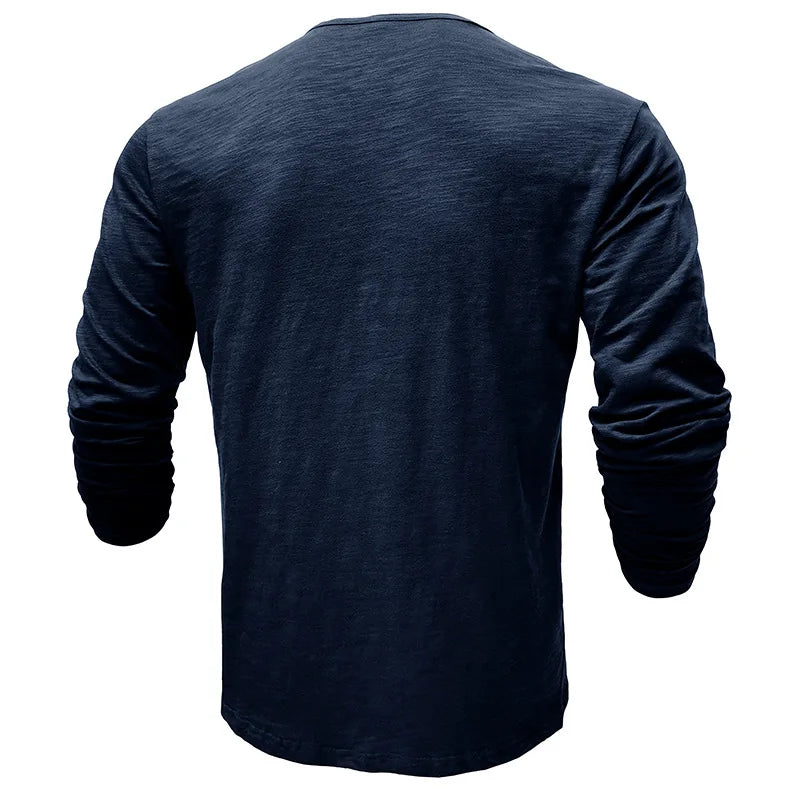 Men's Long Sleeve Henley with Extended Button Placket