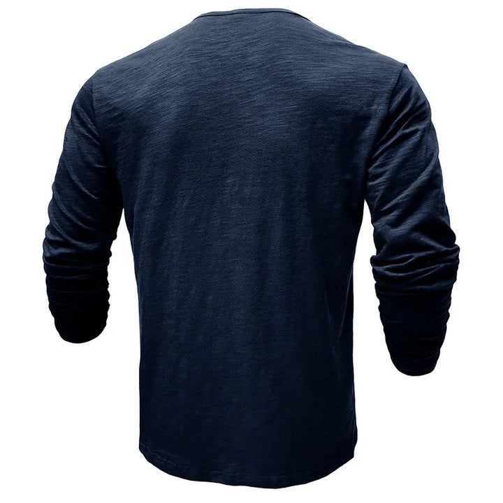 Men's Long Sleeve Henley with Extended Button Placket
