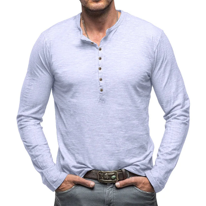 Men's Long Sleeve Henley with Extended Button Placket