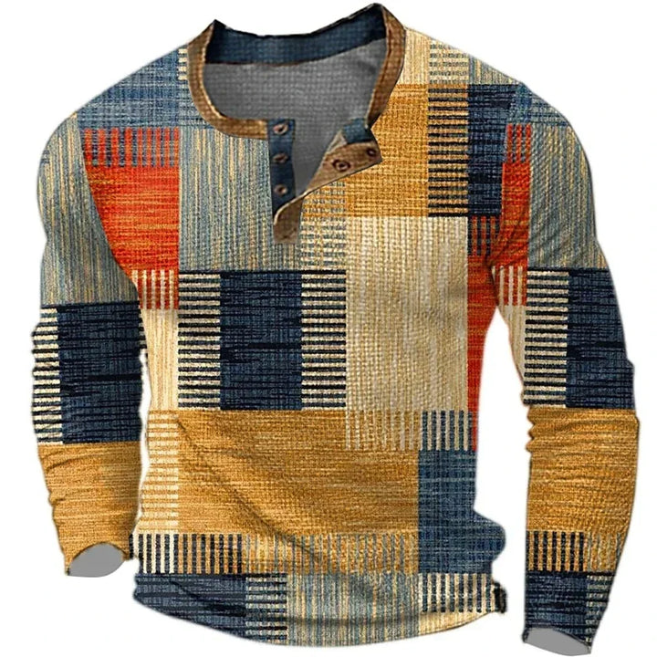 Men's Patchwork Henley Shirt in Relaxed Fit