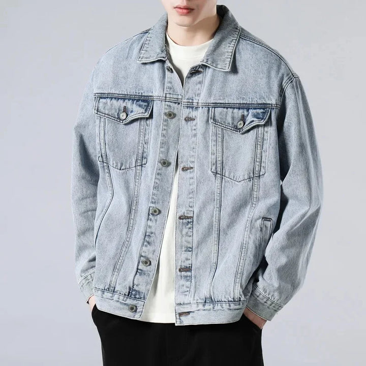 Men's Oversized Denim Jacket with Flap Pockets