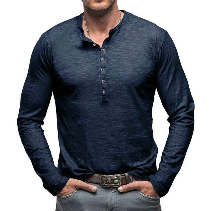 Men's Long Sleeve Henley with Extended Button Placket
