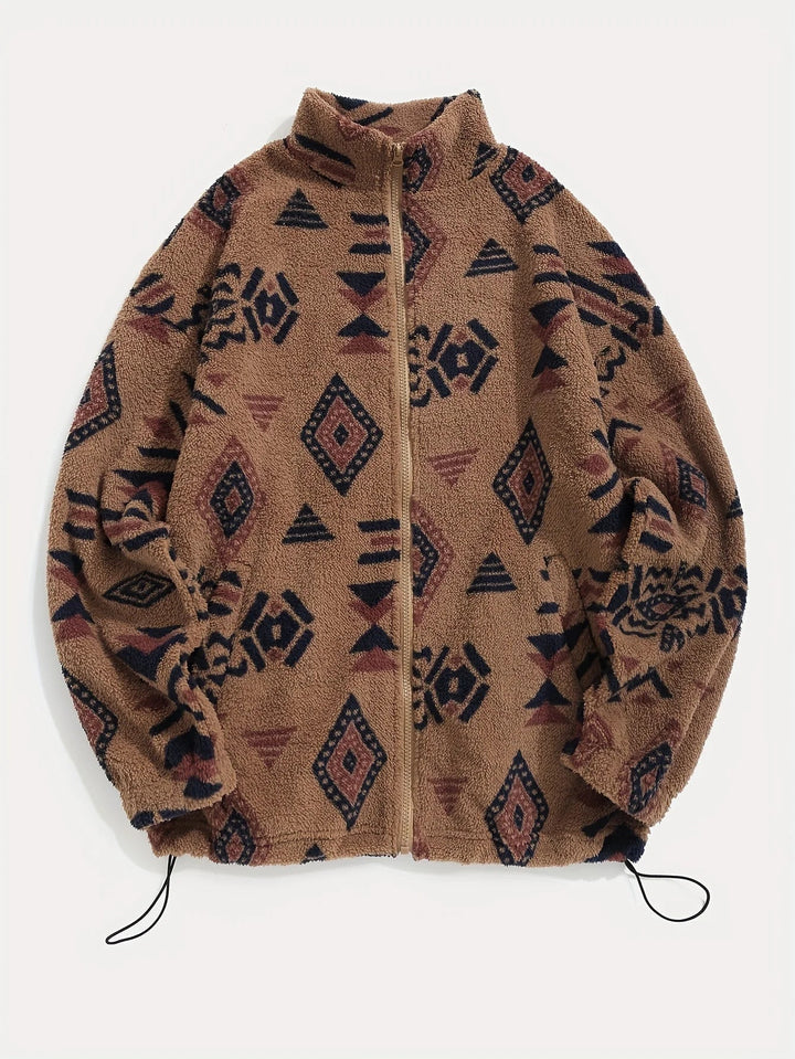 Women's Printed Fleece Jacket with Full Zip and High Collar