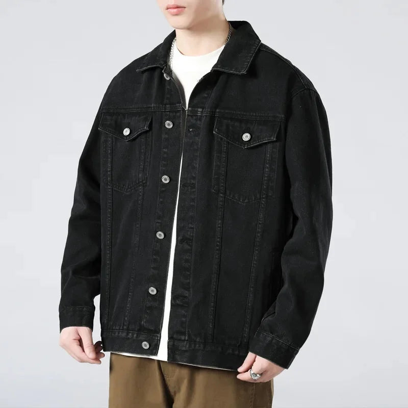 Men's Oversized Denim Jacket with Flap Pockets