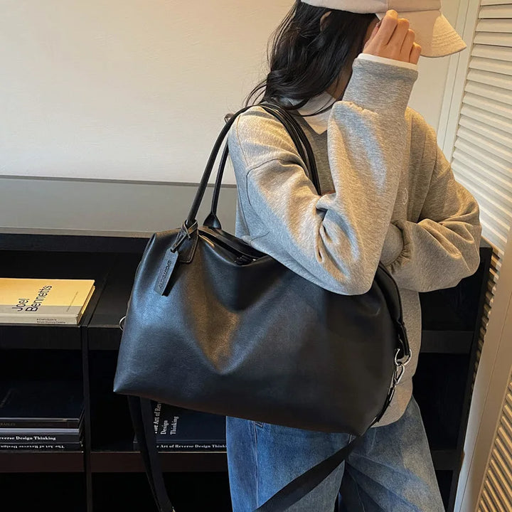 Leather Weekender Duffle Bag with Detachable Strap