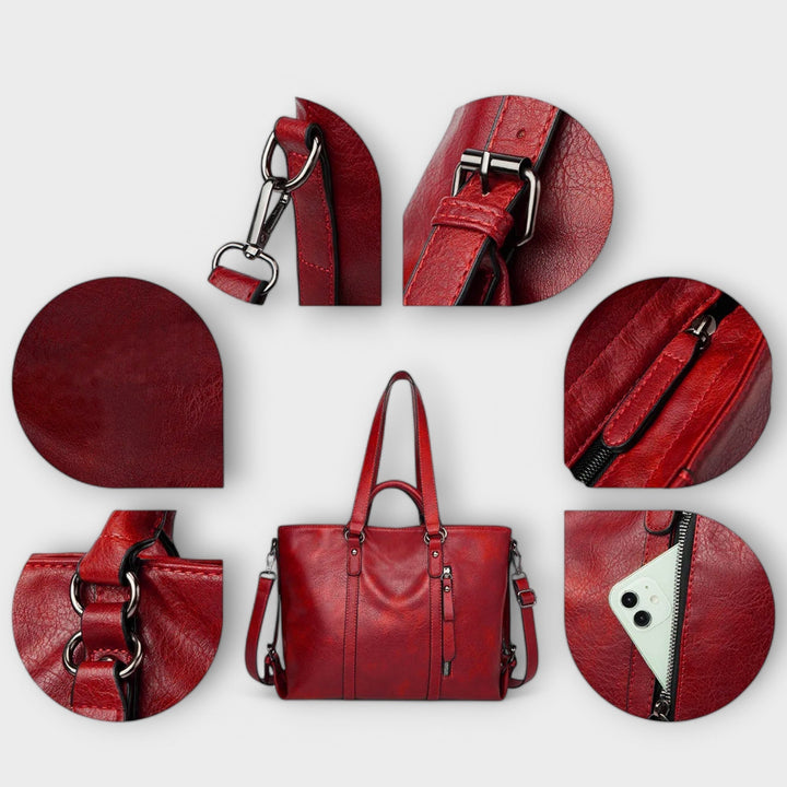 Women's Leather Tote Bag with Front Zip Pocket