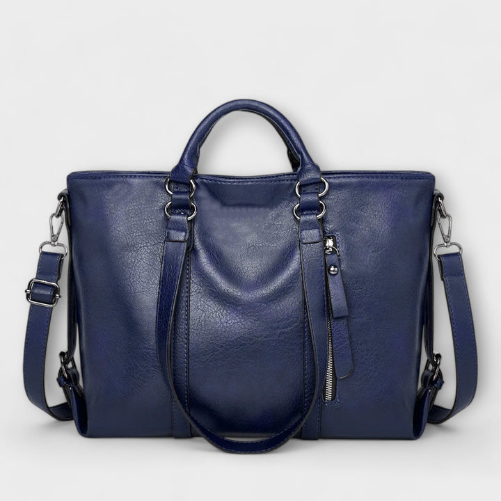 Women's Leather Tote Bag with Front Zip Pocket