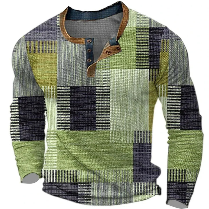 Men's Patchwork Henley Shirt in Relaxed Fit