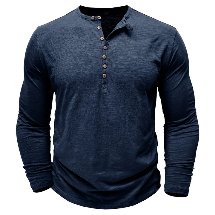 Men's Long Sleeve Henley with Extended Button Placket