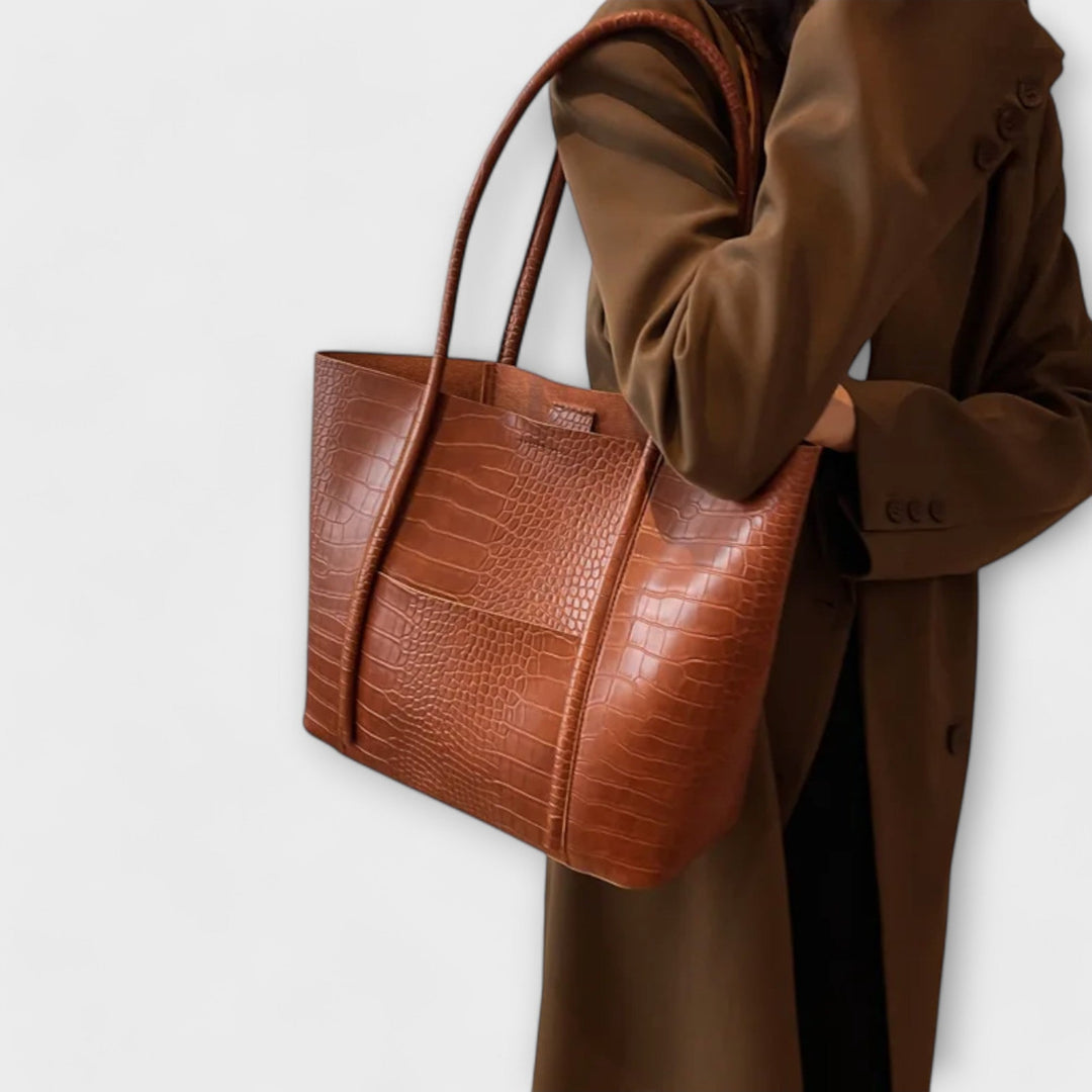 Women's Croc-Embossed Leather Tote with Double Handles