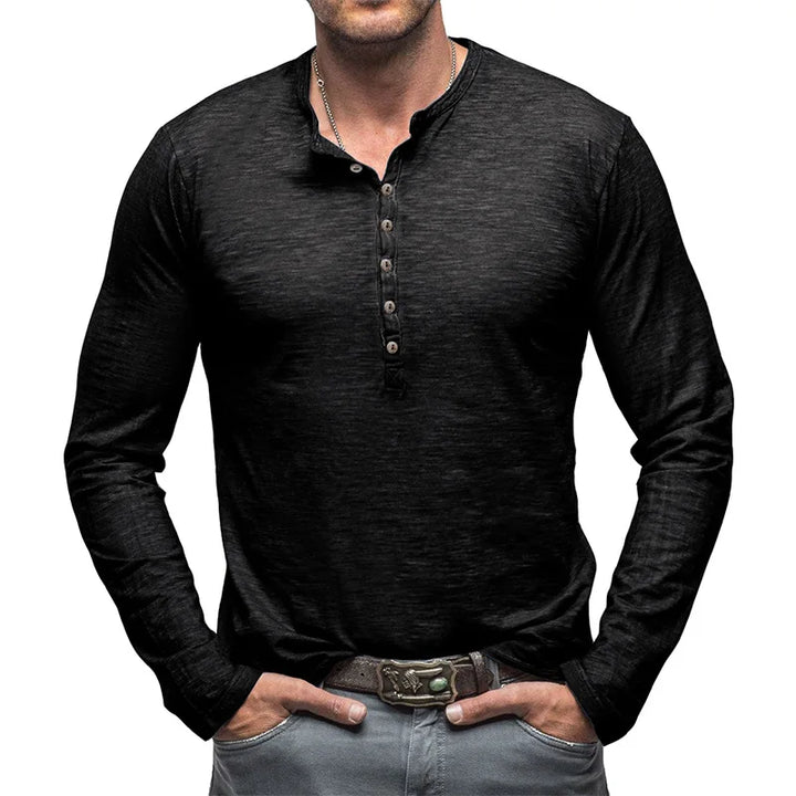 Men's Long Sleeve Henley with Extended Button Placket