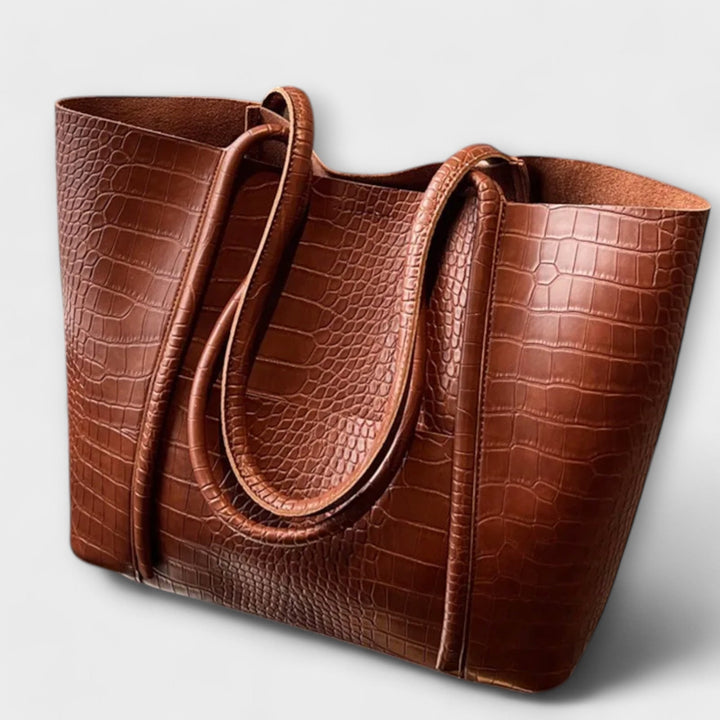 Women's Croc-Embossed Leather Tote with Double Handles