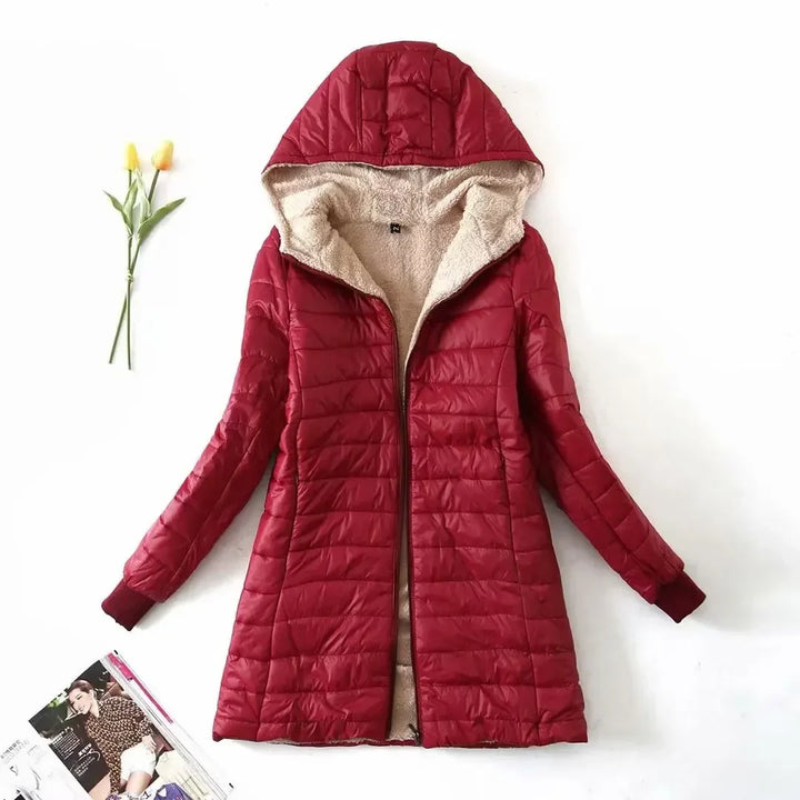 Women's Fleece-Lined Hooded Puffer Jacket with Zip Front