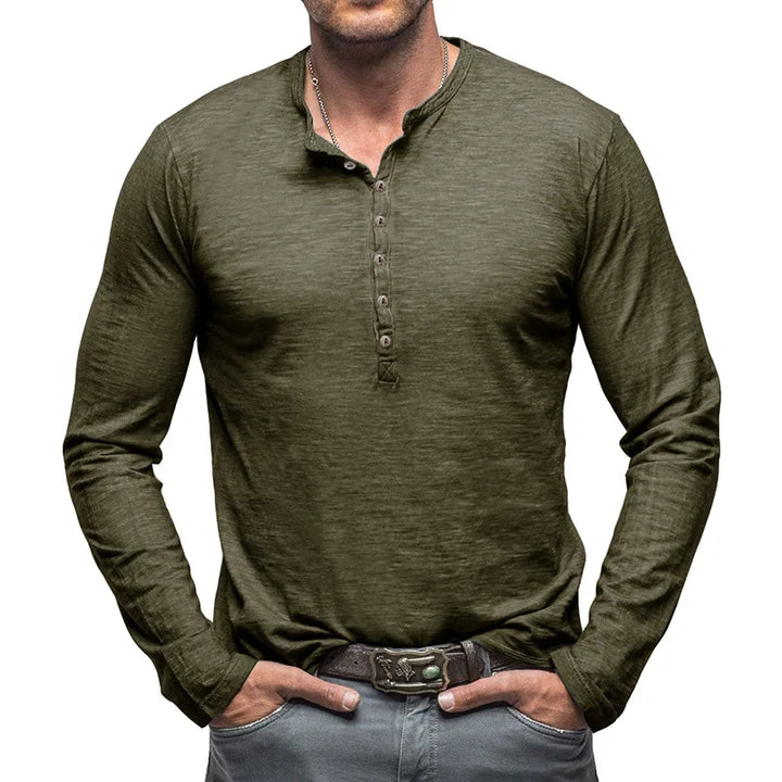 Men's Long Sleeve Henley with Extended Button Placket