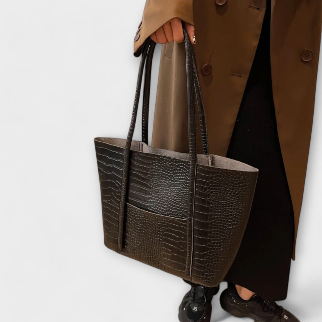 Women's Croc-Embossed Leather Tote with Double Handles