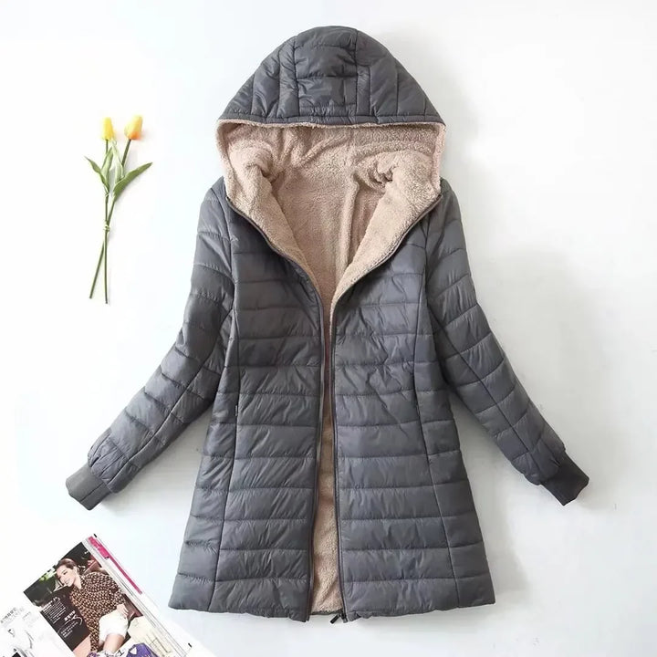 Women's Fleece-Lined Hooded Puffer Jacket with Zip Front