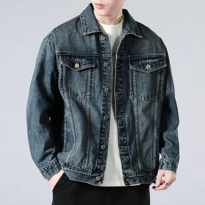 Men's Oversized Denim Jacket with Flap Pockets