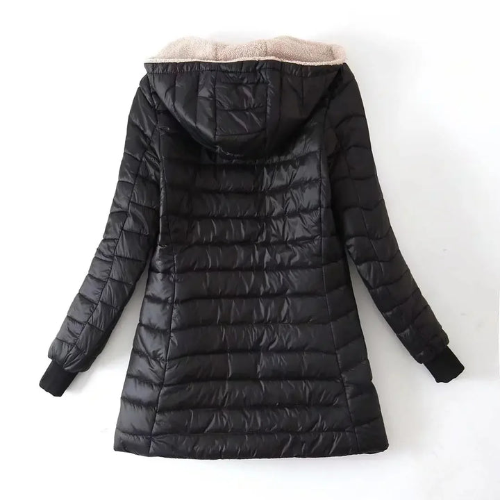 Women's Fleece-Lined Hooded Puffer Jacket with Zip Front