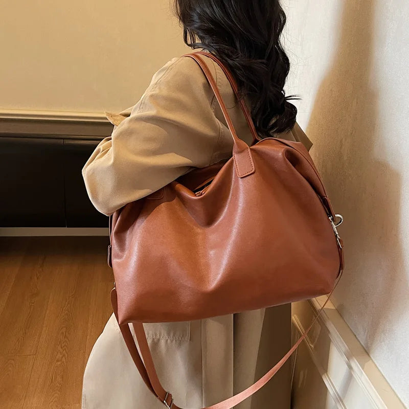 Leather Weekender Duffle Bag with Detachable Strap