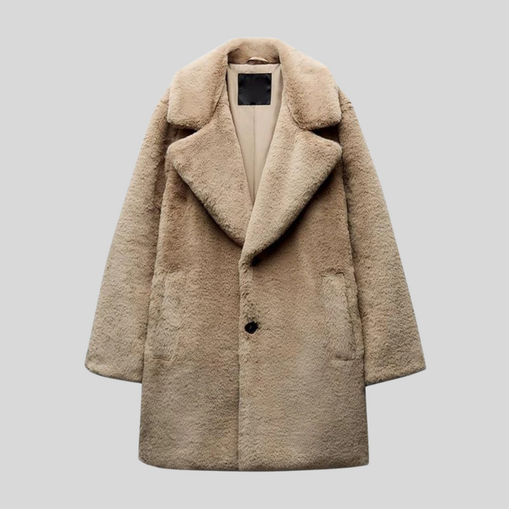 Manteau teddy pour femme avec col cranté, coupe décontractée