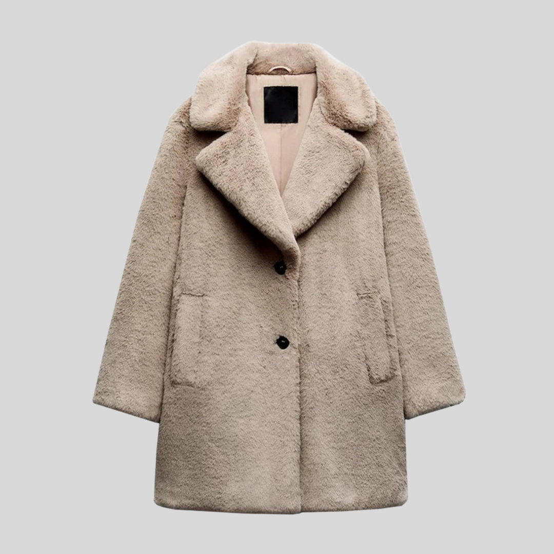 Manteau teddy pour femme avec col cranté, coupe décontractée