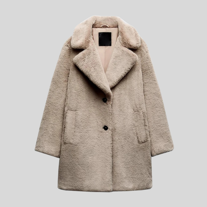 Manteau teddy pour femme avec col cranté, coupe décontractée