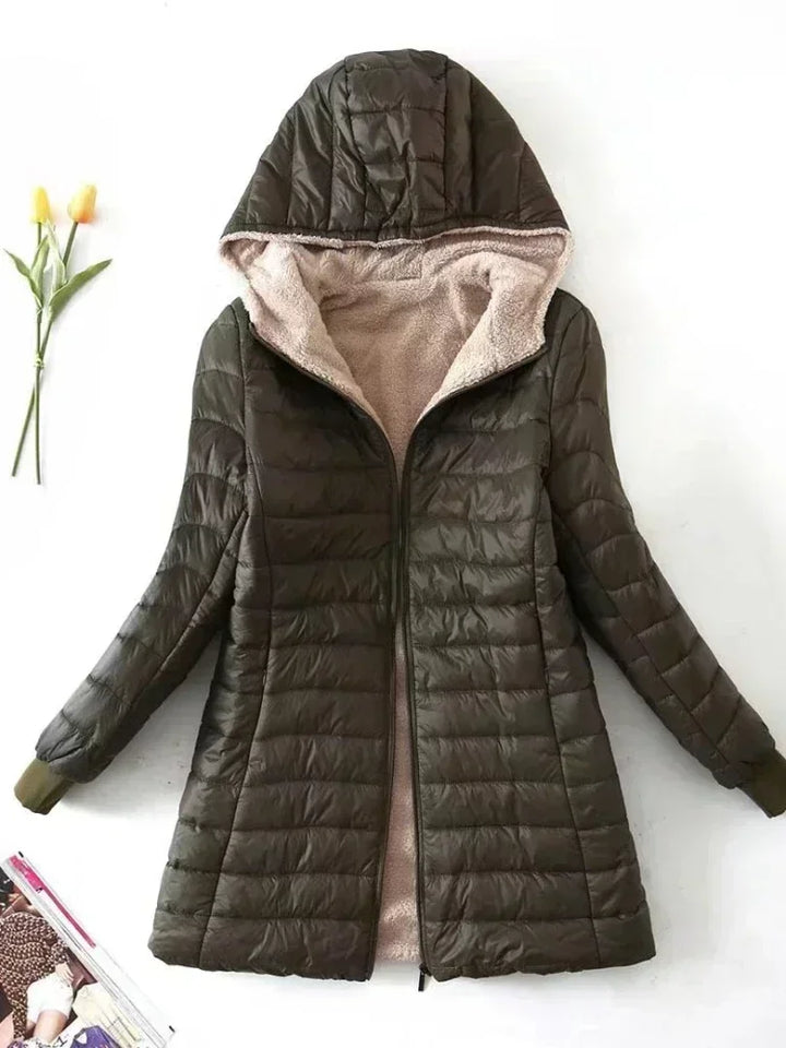 Women's Fleece-Lined Hooded Puffer Jacket with Zip Front