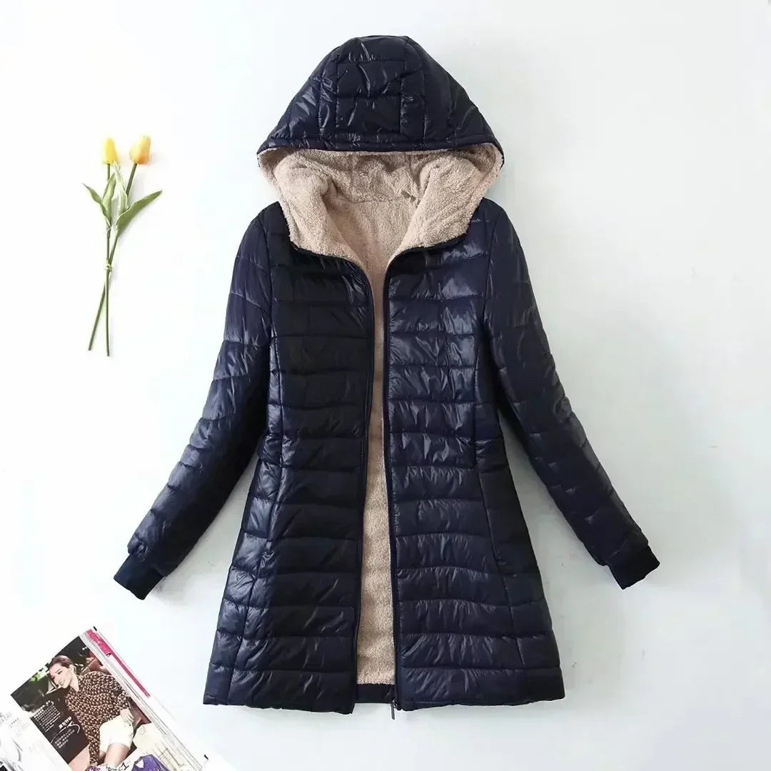 Women's Fleece-Lined Hooded Puffer Jacket with Zip Front