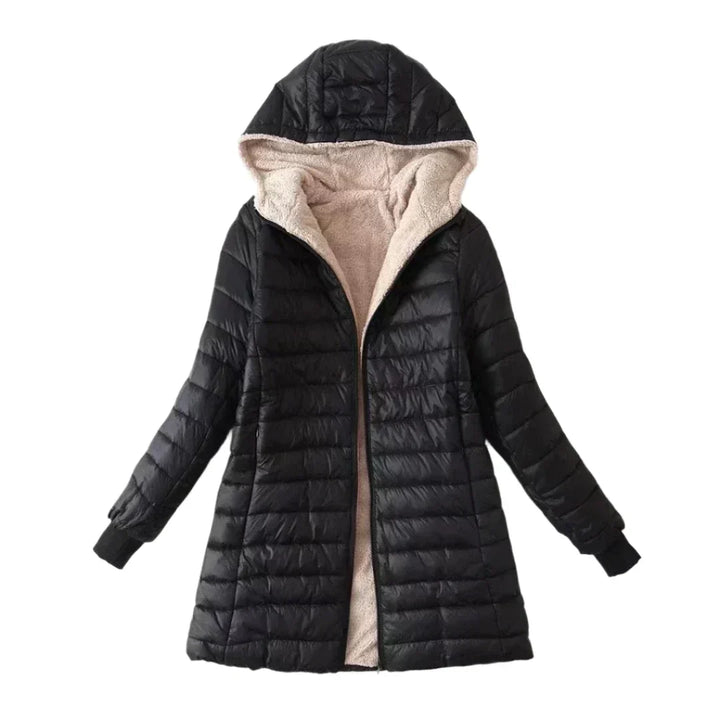 Women's Fleece-Lined Hooded Puffer Jacket with Zip Front