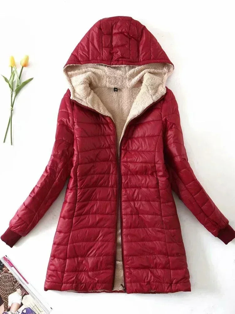 Women's Fleece-Lined Hooded Puffer Jacket with Zip Front