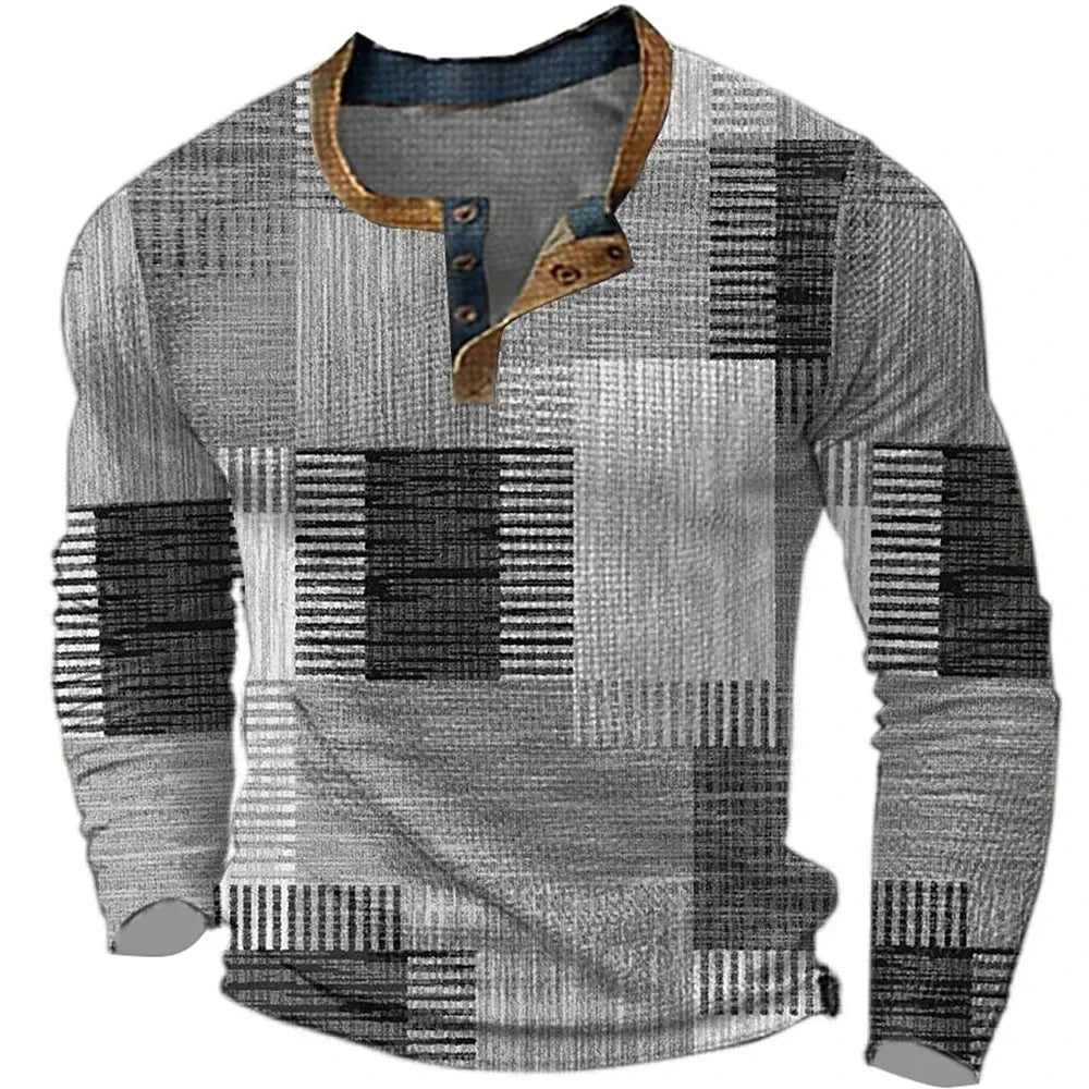 Men's Patchwork Henley Shirt in Relaxed Fit
