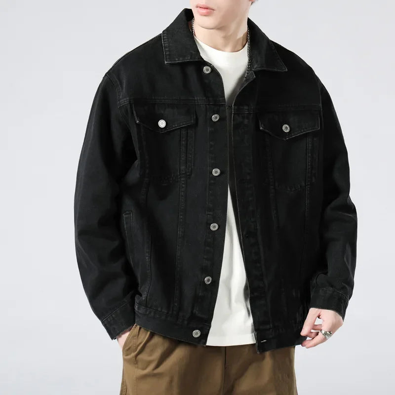 Men's Oversized Denim Jacket with Flap Pockets
