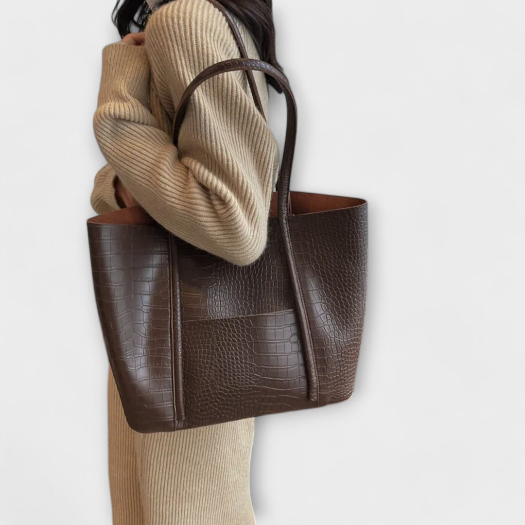 Women's Croc-Embossed Leather Tote with Double Handles