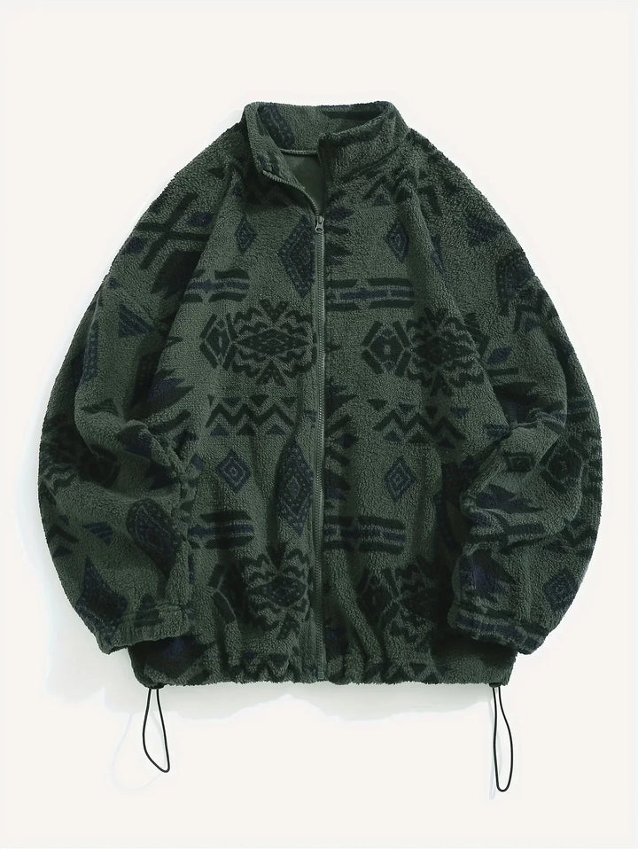 Women's Printed Fleece Jacket with Full Zip and High Collar