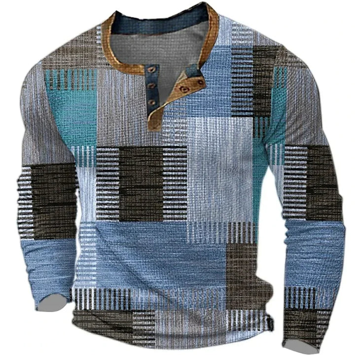 Men's Patchwork Henley Shirt in Relaxed Fit