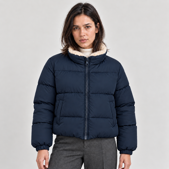 Women's Puffer Jacket with Sherpa Lined High Neck