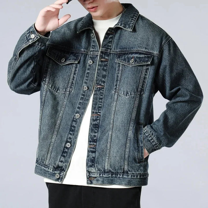 Men's Oversized Denim Jacket with Flap Pockets