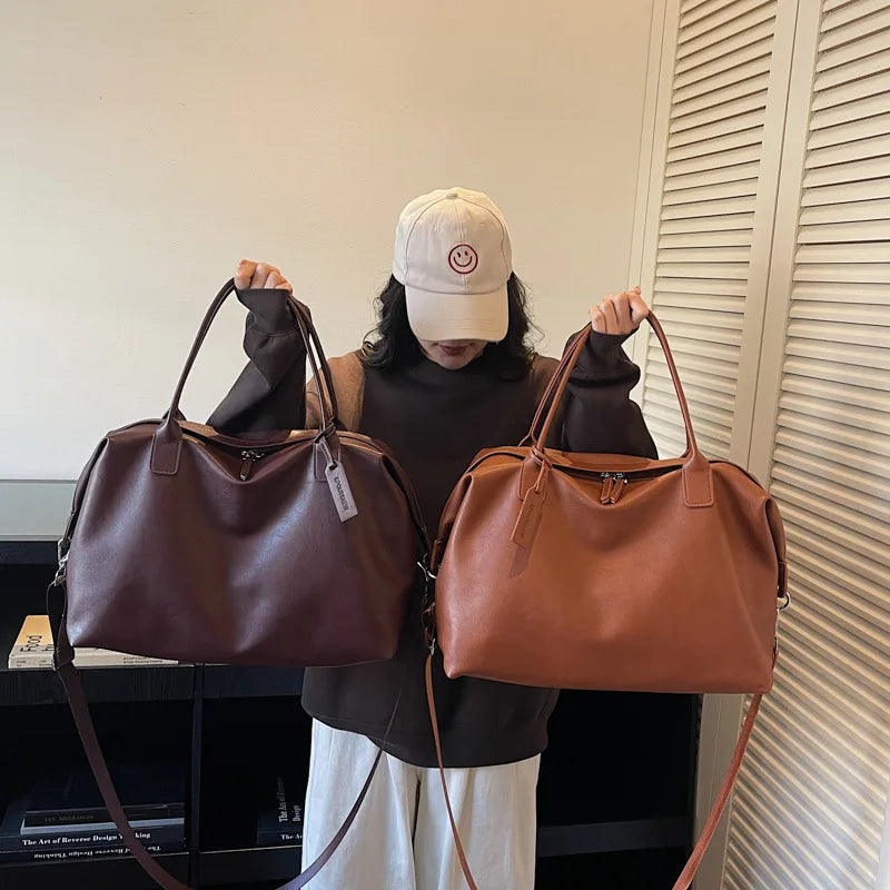 Leather Weekender Duffle Bag with Detachable Strap