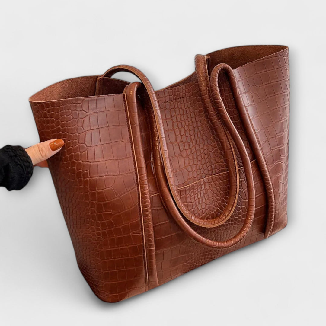 Women's Croc-Embossed Leather Tote with Double Handles