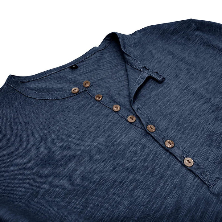 Men's Long Sleeve Henley with Extended Button Placket