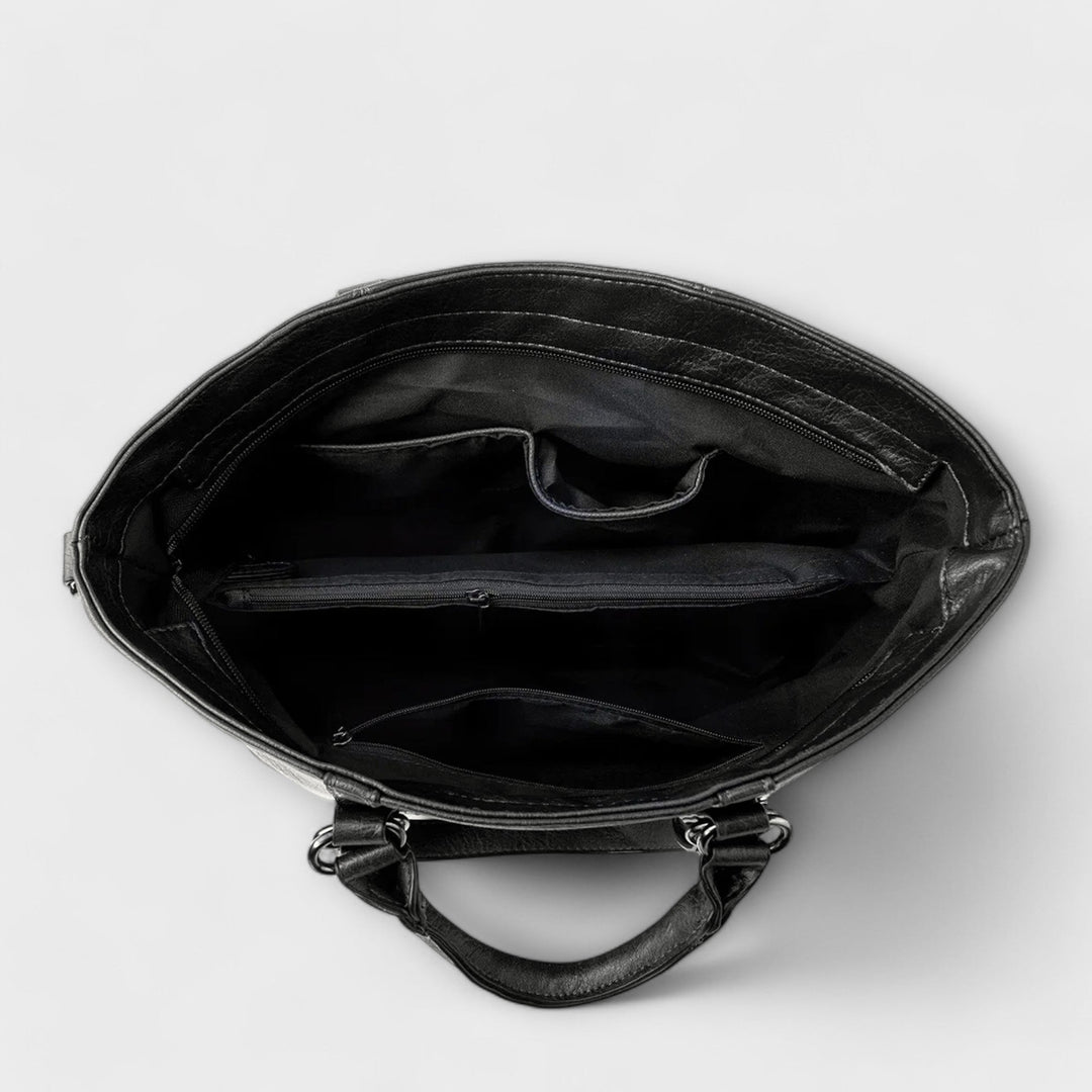 Women's Leather Tote Bag with Front Zip Pocket