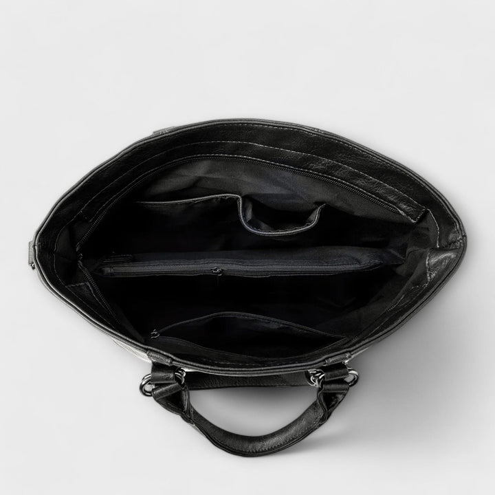 Women's Leather Tote Bag with Front Zip Pocket