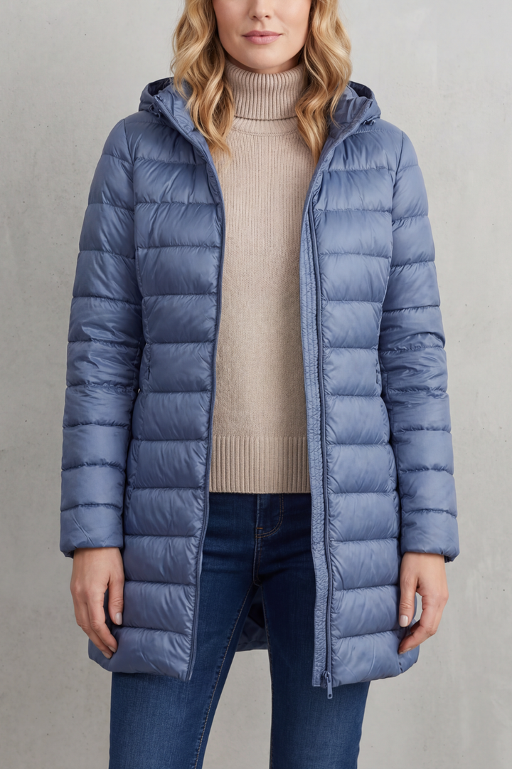 Women's Ultra-Lightweight Hooded Down Jacket in a Longline Fit