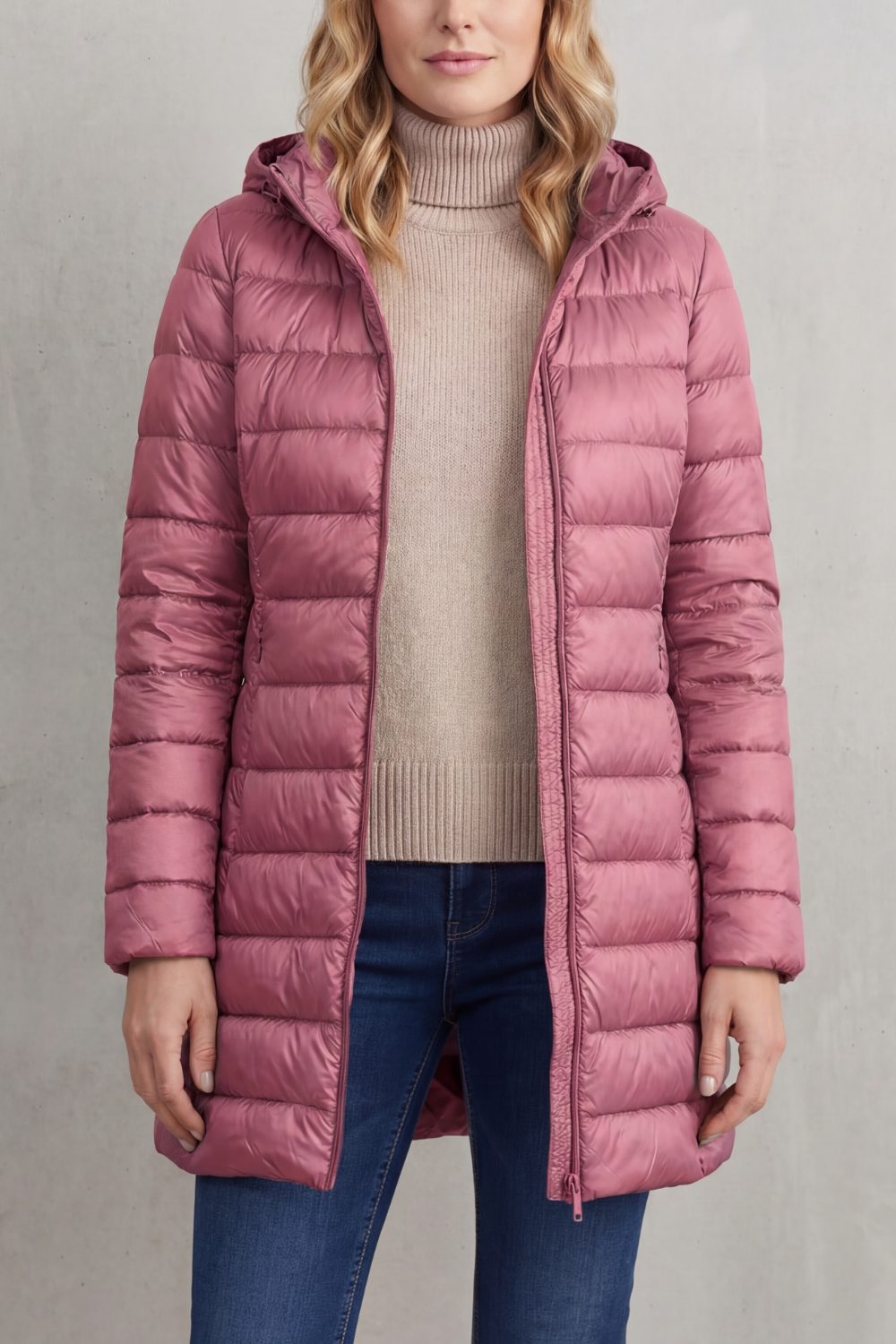 Women's Ultra-Lightweight Hooded Down Jacket in a Longline Fit