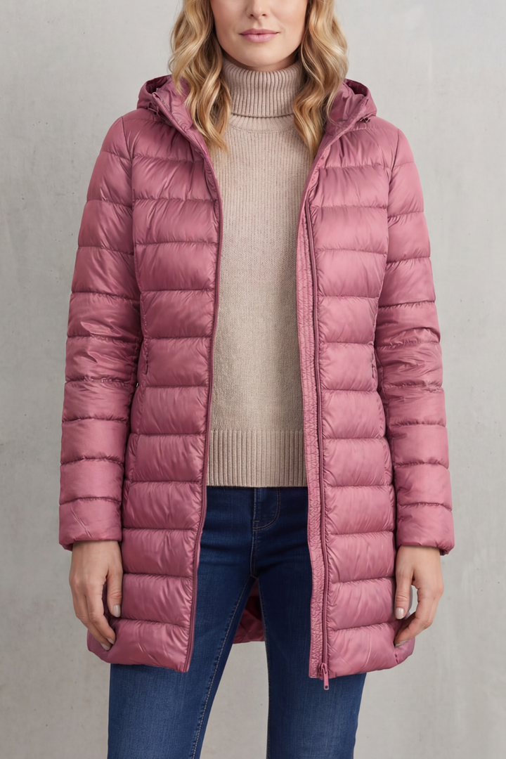 Women's Ultra-Lightweight Hooded Down Jacket in a Longline Fit