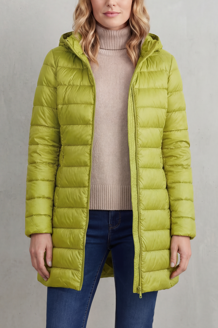 Women's Ultra-Lightweight Hooded Down Jacket in a Longline Fit