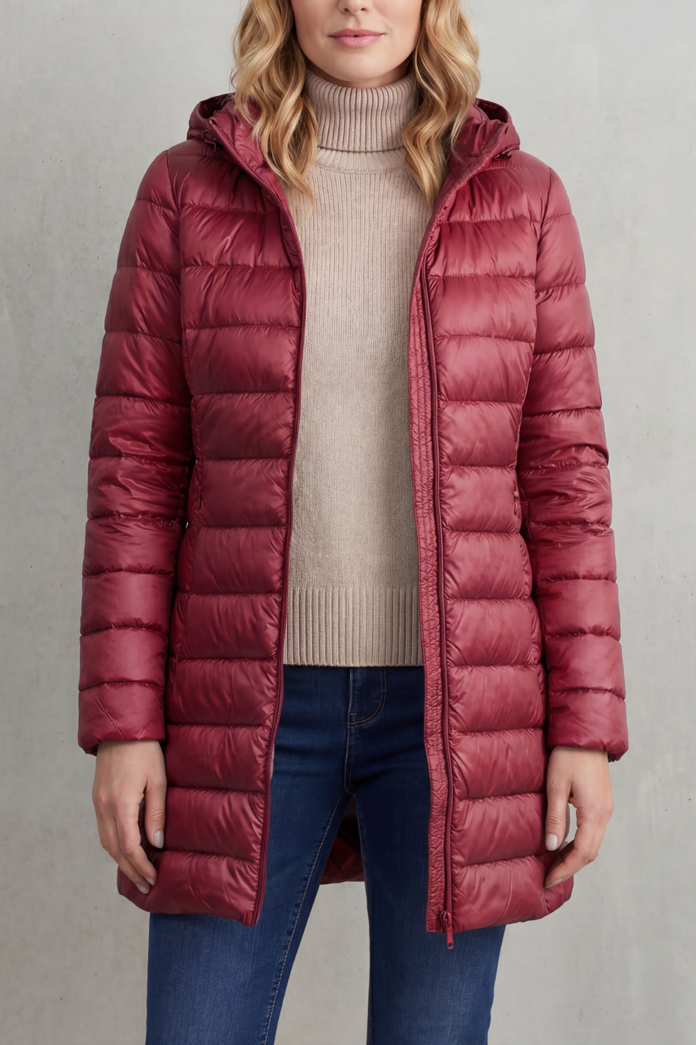 Women's Ultra-Lightweight Hooded Down Jacket in a Longline Fit