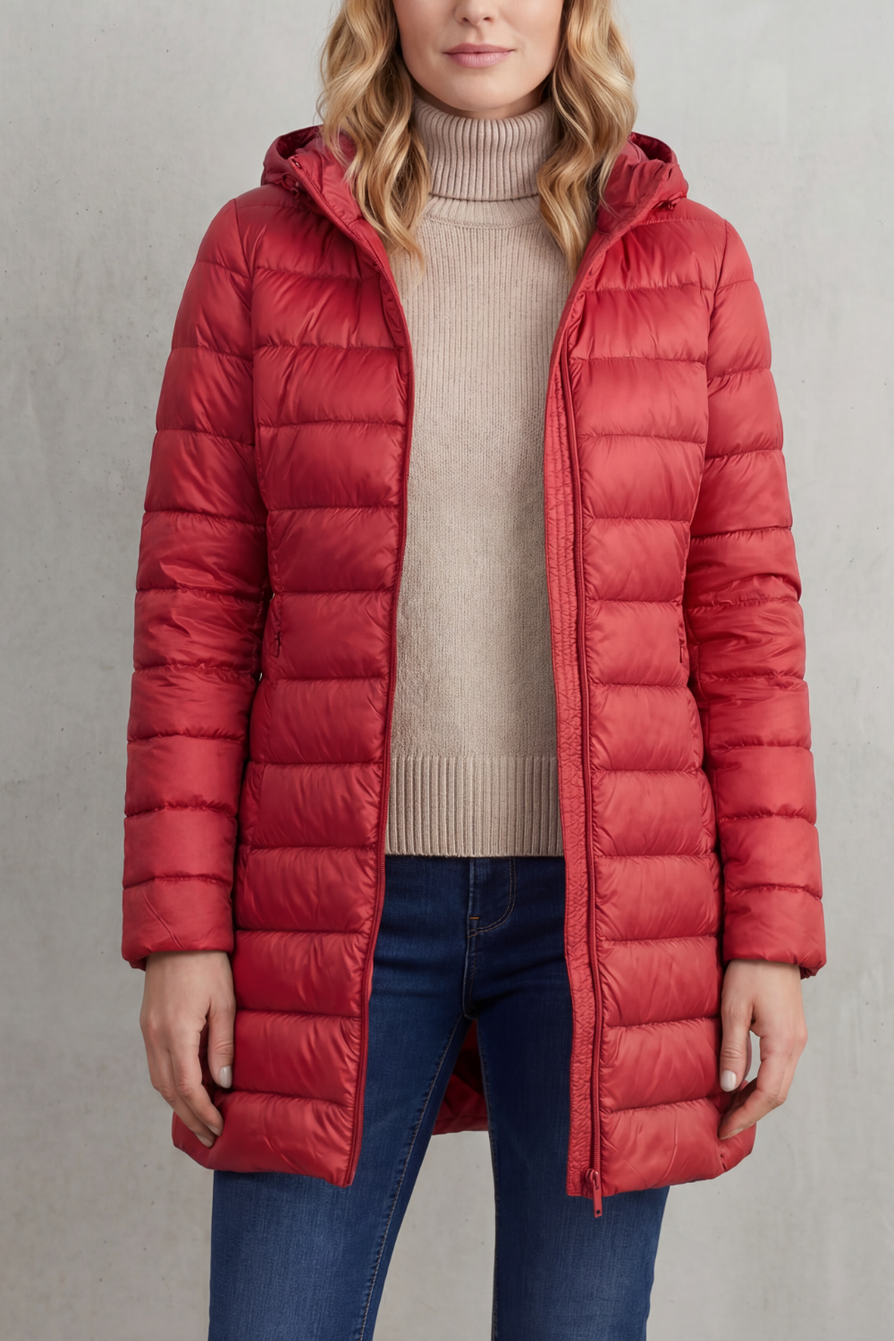 Women's Ultra-Lightweight Hooded Down Jacket in a Longline Fit